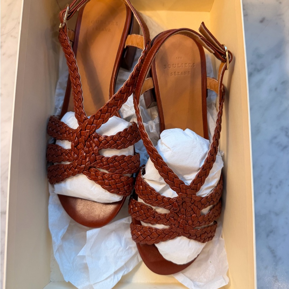 Sezane Tan Braided Sandals